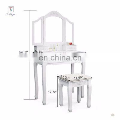 French style carving wood dressing table set bedroom dresser