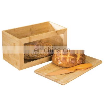 100% Bamboo Bread Box Bin with Lid  Front Window for Kitchen Countertop