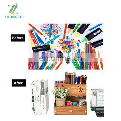 Wooden Pen Organizer Multi-Functional DIY Pen Holder Box Art Supply Organizer Desktop Stationary Storage With Drawer for Office photo-5