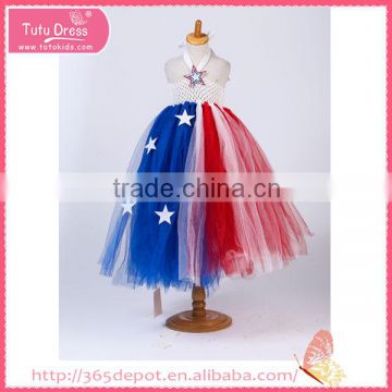 Ruffle navy blue star decoration fluffy voile girl's dress children frocks designs