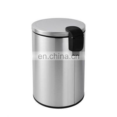 3L Large Single Step Stainless Steel Covered Round Trash Can Foot Pedal Dustbin Garbage Bin photo-3
