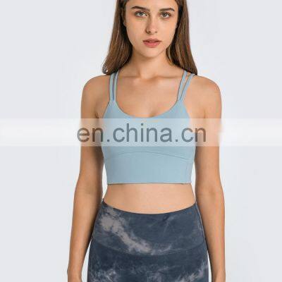 New Arrival Custom Logo Breathable Sexy Strap Yoga Crop Top Women Gym Sports Wear Bra Top Workout Fitness Nude Feeling Tank Top