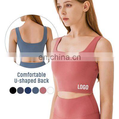 OEM High Quality Women Breathable Gym Top Crop Fitness Athletic Workout Running Push Up Nude Yoga Sports Bra With Removable Pads