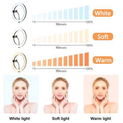 12 Inch LED Ring Light With Tripod Stand & Phone Holder 3 Color Model Brightness Change for Makeup Live Stream Photography photo-2