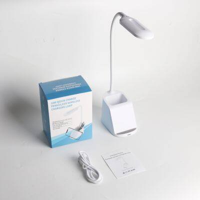 3 in 1 Wireless Phone Charger Pen Cup Holder With Dimmable Lamp for Office