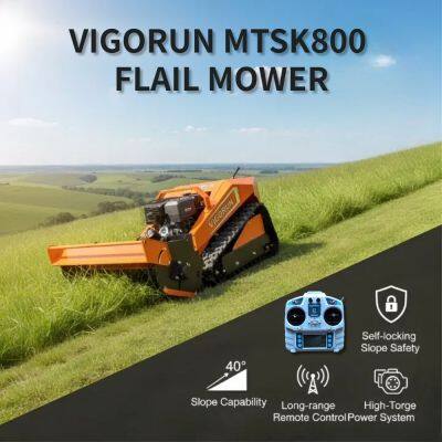 Industrial Gasoline Electric Hybrid Self Propelled Lawn Mower Rubber Tracks Heavy Duty 800MM Cutting Width Robot Mulcher Vigorun