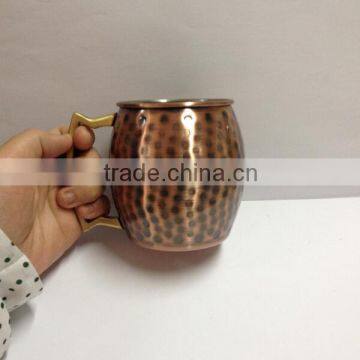 16 Ounce Stainless Steel Mugs With Copper Coating, Hammered Barrel Mug photo-2