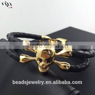2016 New Coming Stingray/ Python Leather Genuine Leather Bracelet With Skull Clasp Made In China photo-5