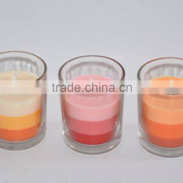 three-colour glass candle