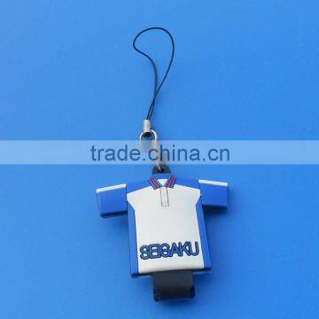 pvc tennis shirt mobile phone strap, silicone bobbin winder with phone decoration