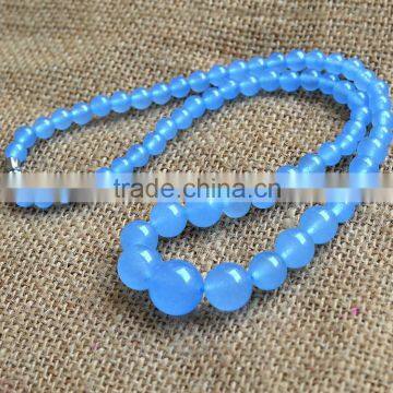 Natural Blue Jade Round Gemstone Beads Necklace