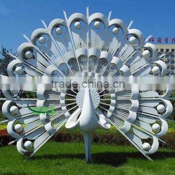 Stainless steel school yard put white peafowl sculpture