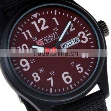 Men's Military Red Dial Black Fabric Strap Date Sport Army Watch MR054