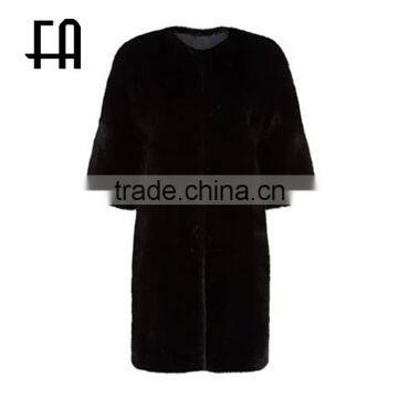 Factory wholesale price lady's collarless denmark mink fur coat