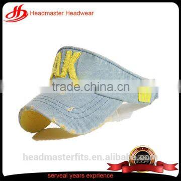 Custom Trendy Denim Distressed Washed Women Sun Visor With Embroidery photo-2
