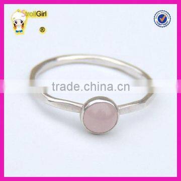 New sterling silver round cut simple design single stone ring cheap rose quartz silver ring