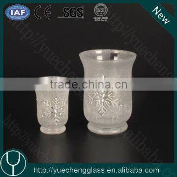 Handblown frosted glass hurricane candle holder with snowflake decoration wholesale