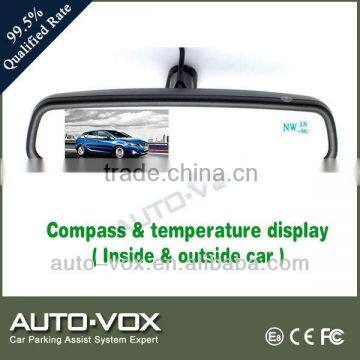 4.3 inch high brightness car mirror monitor with temperature and compass for all cars