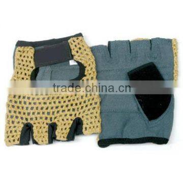 Cycle Bicycle Gloves Leather Palm, Knitted Crochet Mesh Back