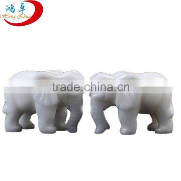 Hand Carved White Jade Gemstone Elephants