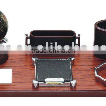 wooden desktop set,notepad,pen cup,name card case,globe