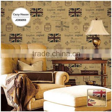 amazing printed vinyl coated wallpaper, curry yellow trendy letters wall mural for dressing room , noble wall decal supplier