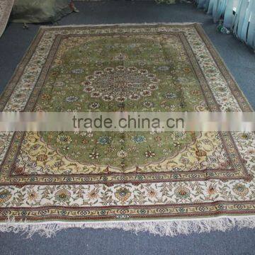 green color turkish knots pure silk carpet Factory in guangzhou