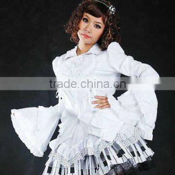 Cotton Black Long Sleeves Bow Cotton Lolita Blouse 81059