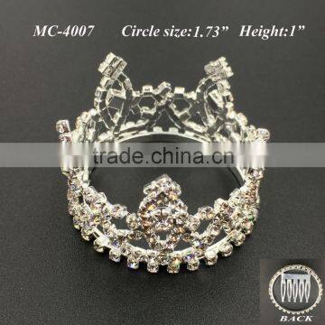 2016 NEW mini round crystal rhinestone comb crown tiara for kid birthday party Bridal Wedding party(MC-4007)