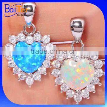 Wholesale Cubic Zirconia&Mexican Fire Opal Jewelry 925 Sterling Silver Heart Shape CZ Synthetic Opal Pendant                        
                                                Quality Choice