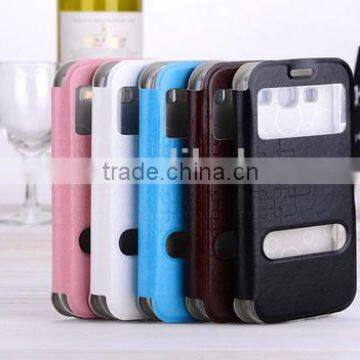 Two Open Front Window View Leather Case Simple Style Ultra Light Phone Case For Samsung