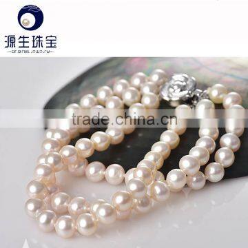 Pearl Jewelry Fresh Water Pearl Three Layer Bracelet White Color Near Round Shape Aaa Quality