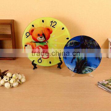 Round shape sublimation glass photo frame with clock