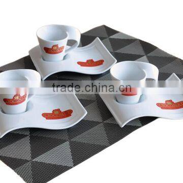 Coffee Cup and Saucer Ceramic Set with Printed Logo