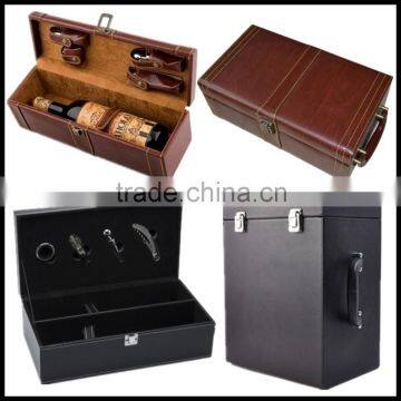 1 bottle,2 bottle,6 bottle stock Pu leather cover wood wine package wholesale