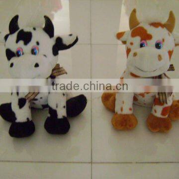 lovely&beautiful soft stuffed plush valentine cow with bowknot for valentine festival