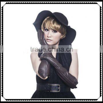 fashion styel leather long arm silk lined lady's glove