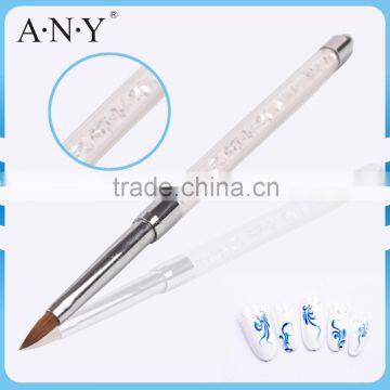 ANY White Gillter Handle Pure Kolinsky Flat Acrylic Nail Brush for Nail Design