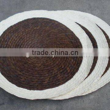 Brown and White Round Bamboo Woven Placemat