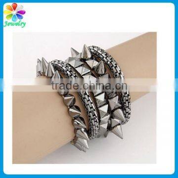 Multi Layers Gothic Punk Style Beaded Women Lady Brand Rose Gold Bracelet photo-2