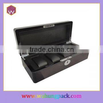 Wooden Carbon Fiber Black Men's Watches Storage Box Case With Pillows