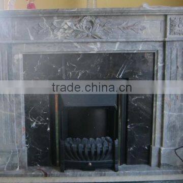 Black marble stone fireplace