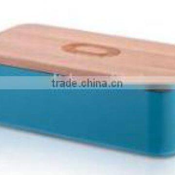 colorful bread box with wooden lid