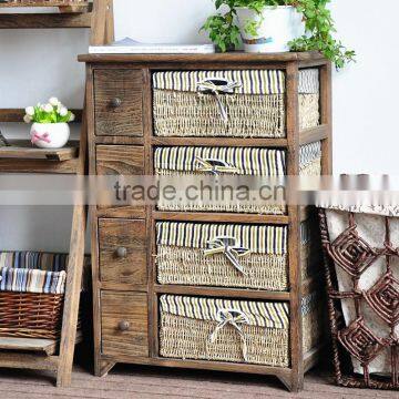 Latest Style Wooden Cabinet with 3 Wicker Baskets for Home Storage