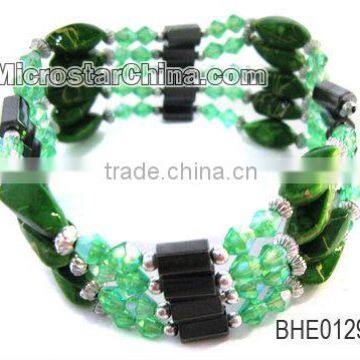 Tibetan silver plastic beads with hematite beads elastic bangle