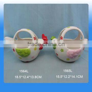 Decorative chicken shaped ceramic basket for promotion