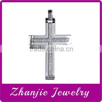 Fashion Christianity Catholic Jewelry Shiny Polishing 316L Stainless Steel Religious Jesus Cross CZ Pendant For Rosary Necklace