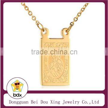 18K Gold Plated Fashion Stainless Steel Religious Mens Gift Scapular Sacred Heart Painted Image Jesus Virgin Medal Necklace                        
                                                Quality Choice