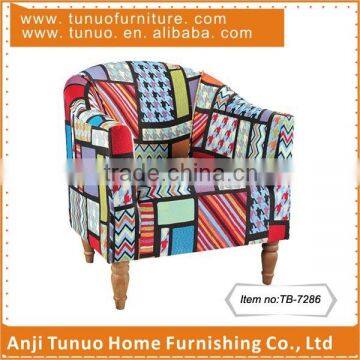 Single sofa chair with flower fabric and KD antique finish wooden legs,TB-7286