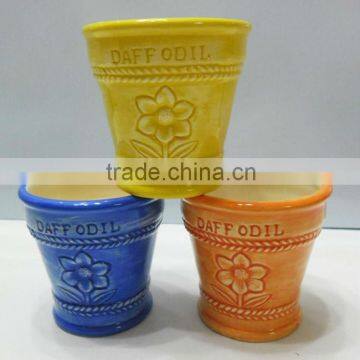 relief design ceramic cheap flower pot